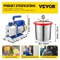 VEVOR 3 CFM 1/4HP Μονοβάθμια αντλία κενού, 3 γαλόνια (13 λίτρα) κιτ θαλάμου κενού, κιτ ψύξης A/C HVAC