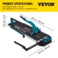 VEVOR 47 Inch Tile Cutter Single Rail Double Brackets Χειροκίνητος κόφτης πλακιδίων 3/5 σε καπάκι με ακριβή λέιζερ χειροκίνητα εργαλεία κοπής πλακιδίων για κοπή ακριβείας Κατάλληλα για πορσελάνη και κεραμικά πλακάκια δαπέδου