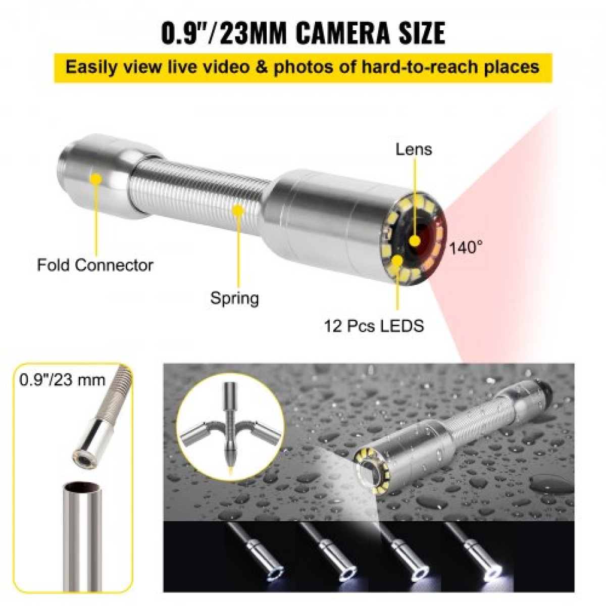 VEVOR Sewer Camera, Pipe Inspection Camera 30M, Sewer Inspection Video Camera 7" Monitor Pipeline Inspection Camera Drain Camera Industrial Endoscope HD DVR Recorder with 8GB Card