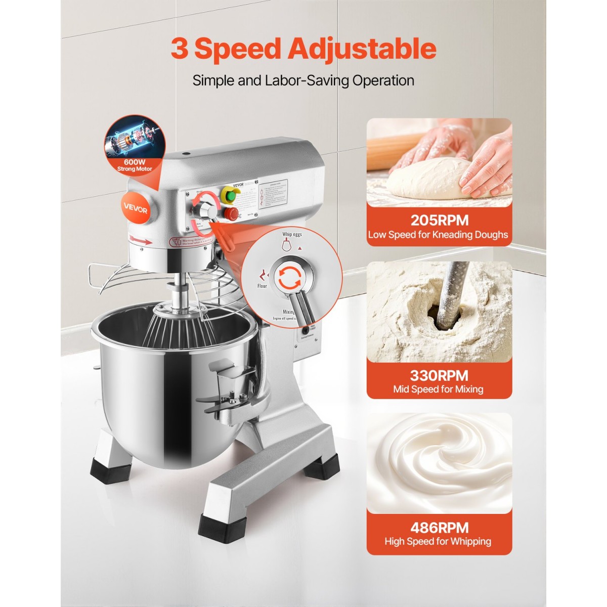 VEVOR Commercial Mixer Electric Food Mixer 10L Capacity Bowl Electric Dough Mixer Maker 500W Ρυθμιζόμενος Εμπορικός Μίξερ Μύλος 220V Stand Mixer για Επαγγελματική Κουζίνα