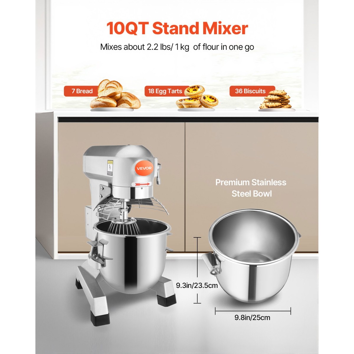 VEVOR Commercial Mixer Electric Food Mixer 10L Capacity Bowl Electric Dough Mixer Maker 500W Ρυθμιζόμενος Εμπορικός Μίξερ Μύλος 220V Stand Mixer για Επαγγελματική Κουζίνα