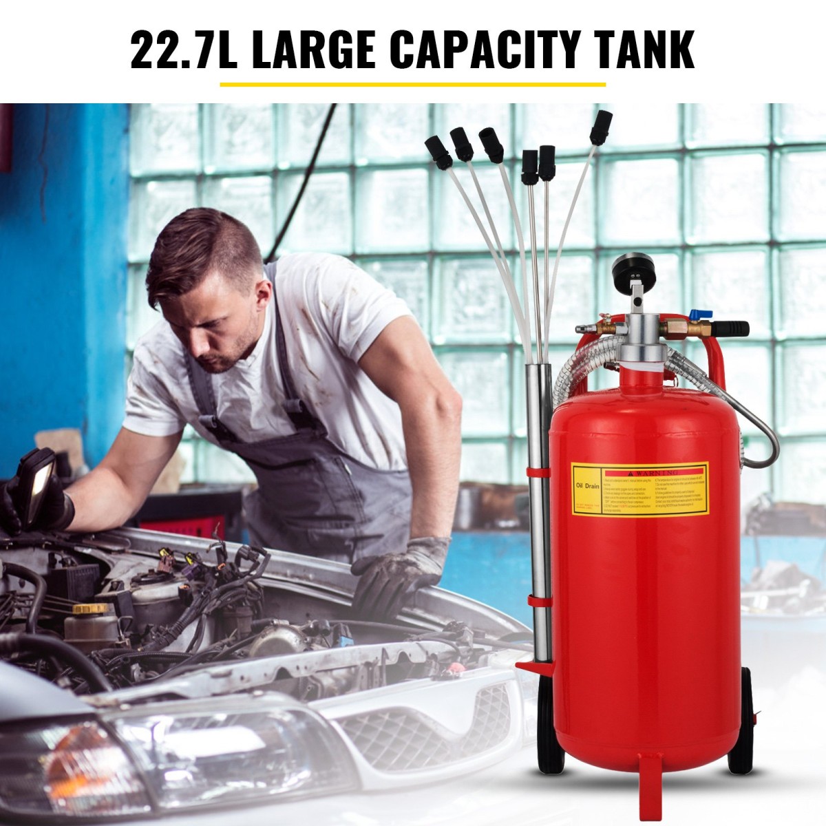 VEVOR 5 Gallon/22,7L Oil Extractor, Portable Air Pneumatic Waste Oil Extractor Garage Drain Tank
