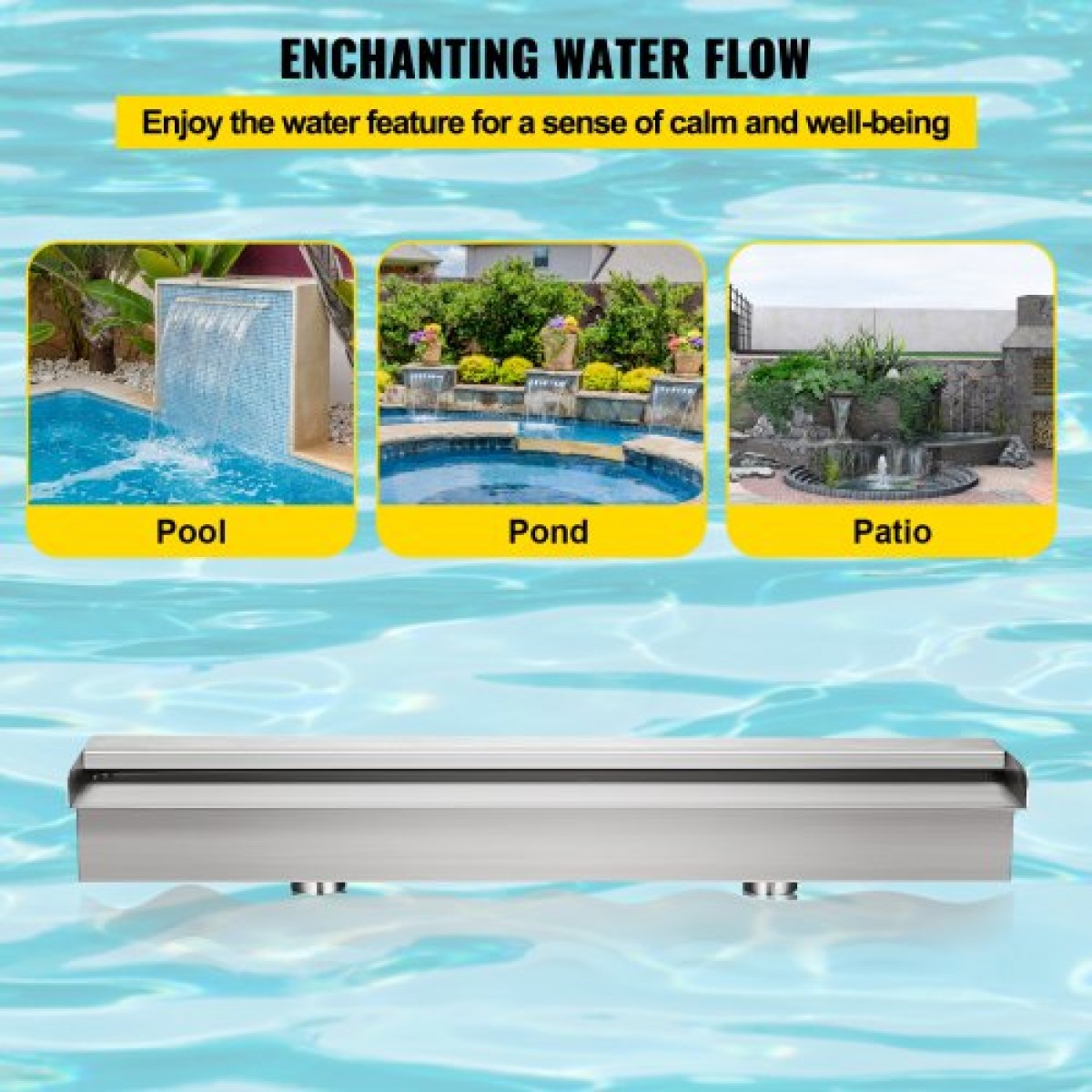 VEVOR 23,6" x 4,5" x 3,1" Διακοσμητικό σιντριβάνι πισίνας καταρράκτη από ανοξείδωτο χάλυβα για λίμνη κήπου σε εσωτερικούς και εξωτερικούς χώρους