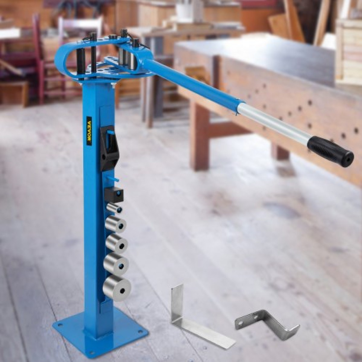 VEVOR Compact Bender Metal Manual Floor Type 7 Dies 1-3" Fabrication Metal Pedestal Solid Handle Telescoping Mountable 117,2cm Handle Rod Tube for Shape Steel, Iron, Swled, Brass, Copper