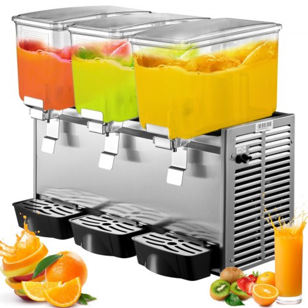 VEVOR Commercial Cold Beverage Dispenser Ανοξείδωτος χάλυβας Fruit Juice Beverage Dispenser 3 Tanks 36,3 L Ice Tea Drink Dispenser εξοπλισμένος με ελεγκτή θερμοστάτη