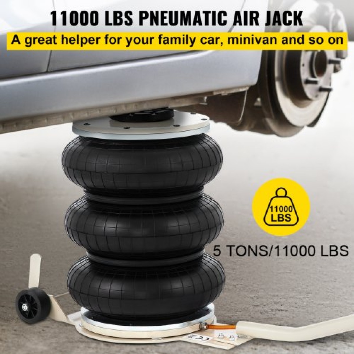 VEVOR 5 Ton/4999,9 kg Πνευματικό Jack Triple Bag Air Jack Ύψος ανύψωσης 16,5-40,6 cm Φουσκωτό Jack Lifter αυτοκινήτου Πνευματικός γρύλος αέρα 4999,9 kg Χωρητικότητα Εξαιρετικά γρήγορη ανύψωση