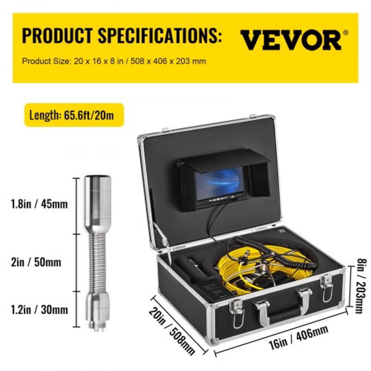 VEVOR 20M Sewer Inspection Camera 7 ιντσών Οθόνη LCD DVR αδιάβροχο σύστημα επιθεώρησης σωλήνα αποχέτευσης σωλήνων Ενδοσκόπιο κιτ κάμερας (20M 7 ιντσών)