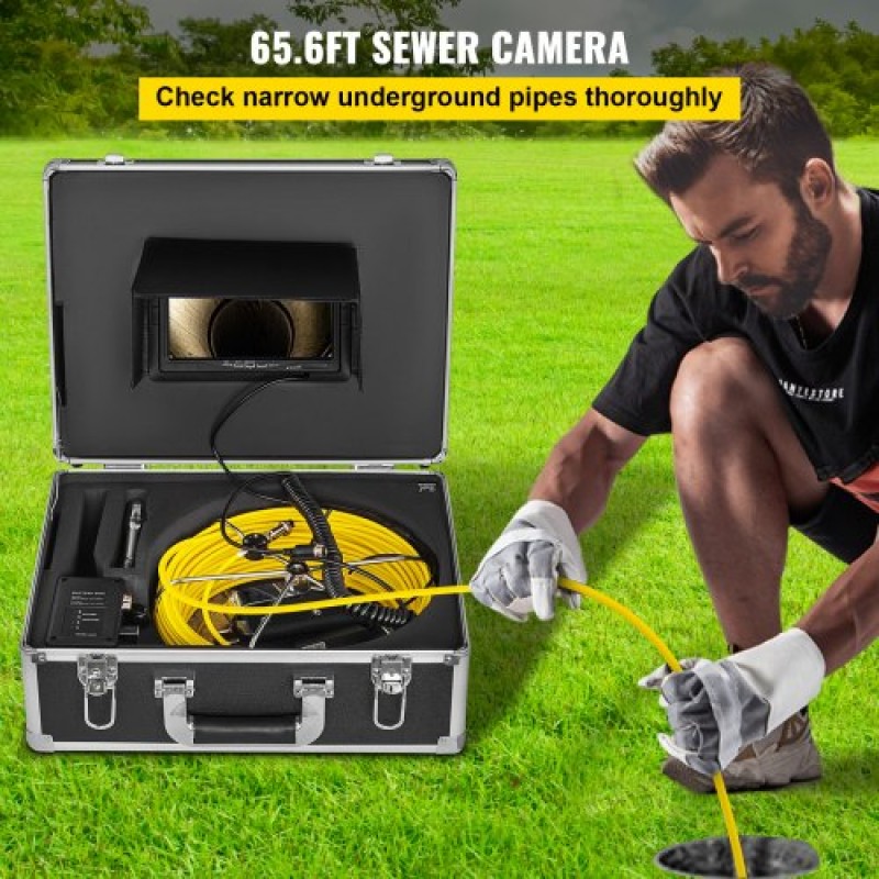 VEVOR 20M Sewer Inspection Camera 9 ιντσών Οθόνη LCD DVR Αδιάβροχο Pipeline Inspection System Camera Kit με κάρτα SD 8G (20M 9 ιντσών)
