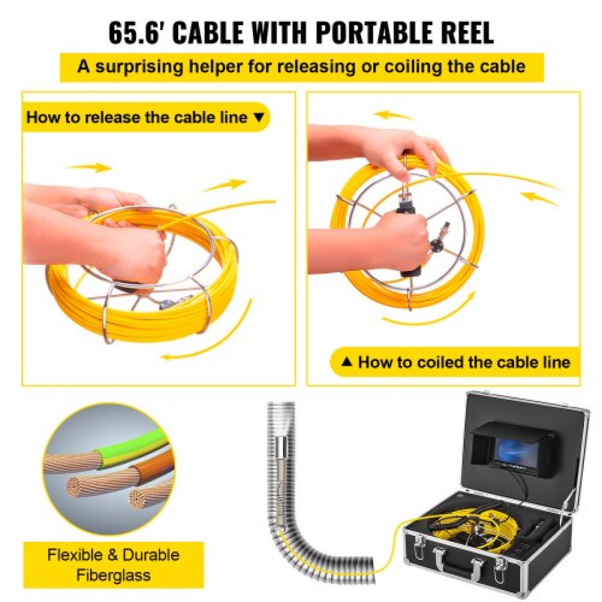 VEVOR 20M Sewer Inspection Camera 9 ιντσών Οθόνη LCD DVR Αδιάβροχο Pipeline Inspection System Camera Kit με κάρτα SD 8G (20M 9 ιντσών)