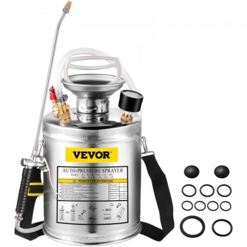 VEVOR Ανοξείδωτος Χάλυβας Ψεκαστήρας 4L Οικιακός Ψεκαστήρας Κηπουρικής και Καθαρισμού Δαπέδου, Κατάλληλος για τις Τρέχουσες Υπηρεσίες της Βιομηχανίας, της Γεωργίας, του Εμπορίου, της Ιατρικής και άλλων Βιομηχανιών