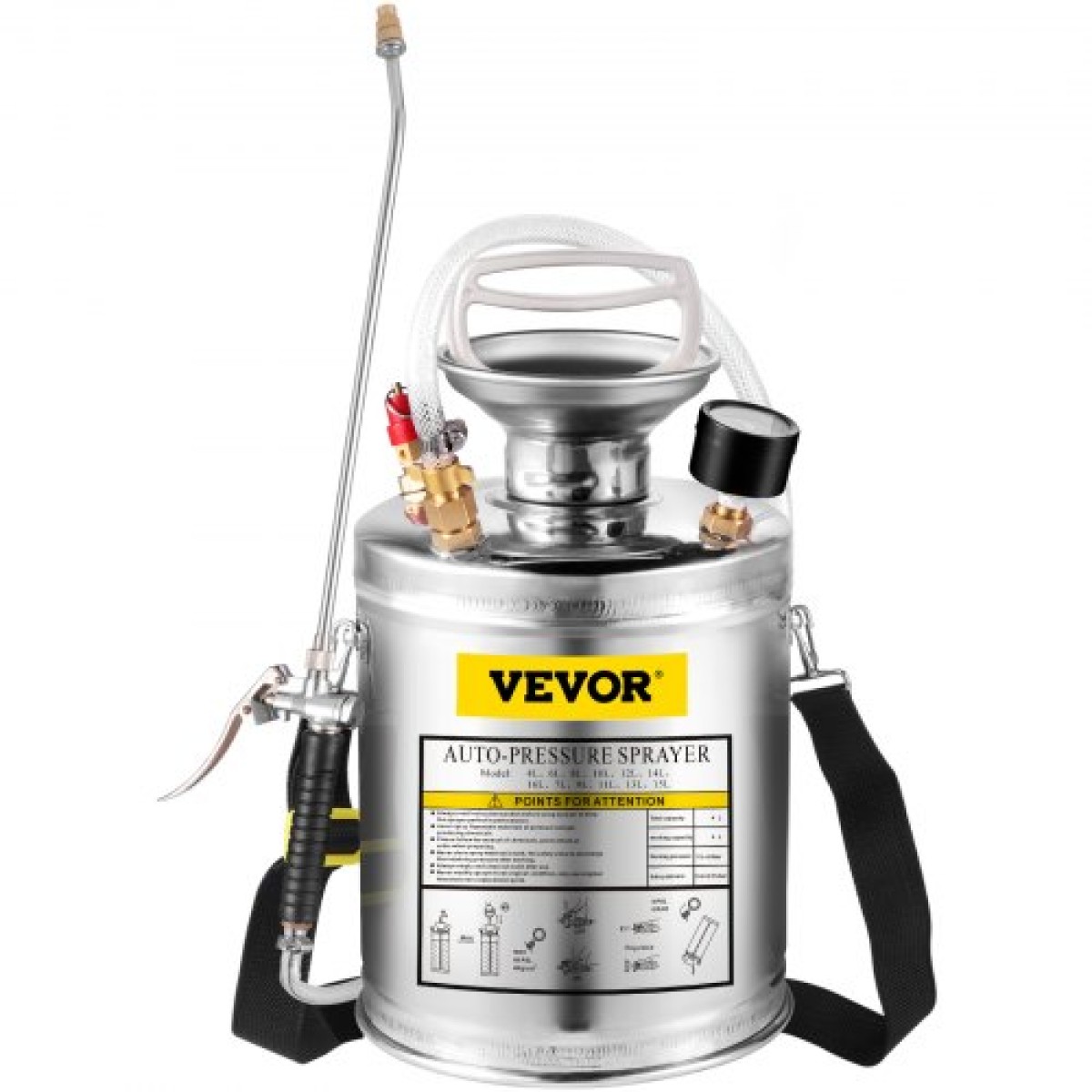 VEVOR Ανοξείδωτος Χάλυβας Ψεκαστήρας 4L Οικιακός Ψεκαστήρας Κηπουρικής και Καθαρισμού Δαπέδου, Κατάλληλος για τις Τρέχουσες Υπηρεσίες της Βιομηχανίας, της Γεωργίας, του Εμπορίου, της Ιατρικής και άλλων Βιομηχανιών