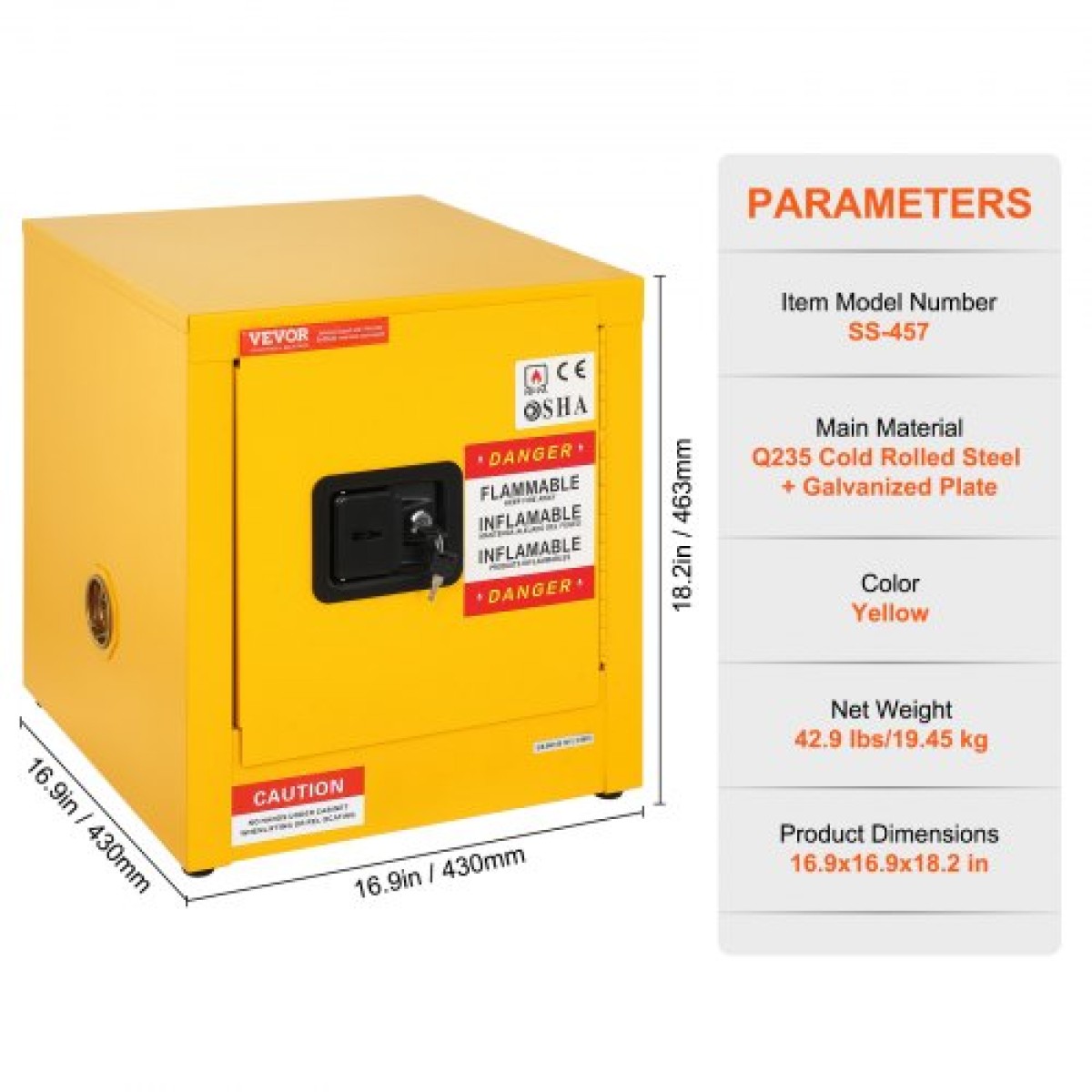 VEVOR 41,6 L Ντουλάπι ασφαλείας 42,9 x 42,9 x 46 cm Εγχειρίδιο Επικίνδυνοι Μεντεσέδες Hot