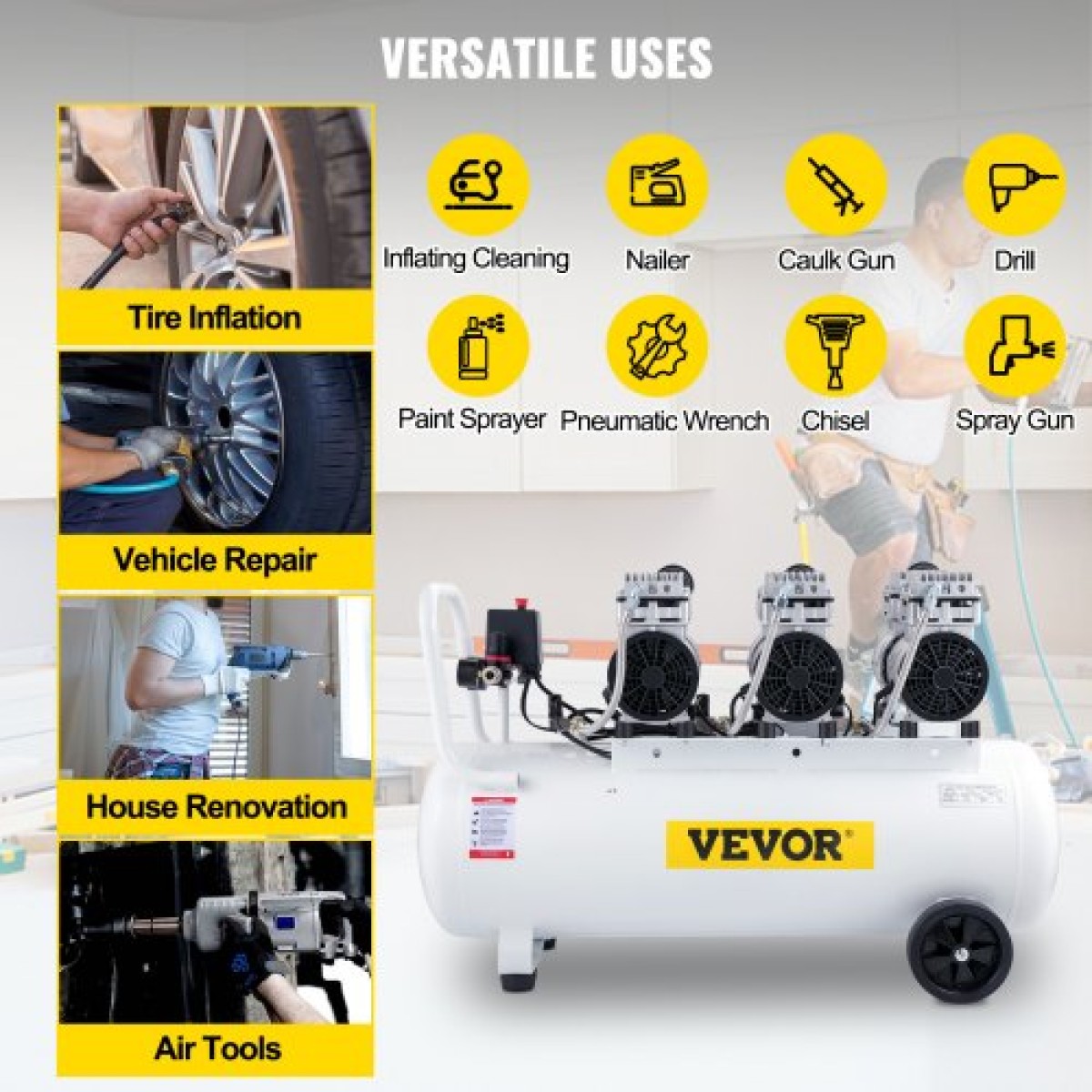 VEVOR Air Compressor 22Gallon Ultra Quiet Air Compressor 80L Tank Silent Air Compressor 2,2KW Oil free Compressor Χαμηλό θόρυβο με ασφαλή ηλεκτρομαγνητική βαλβίδα