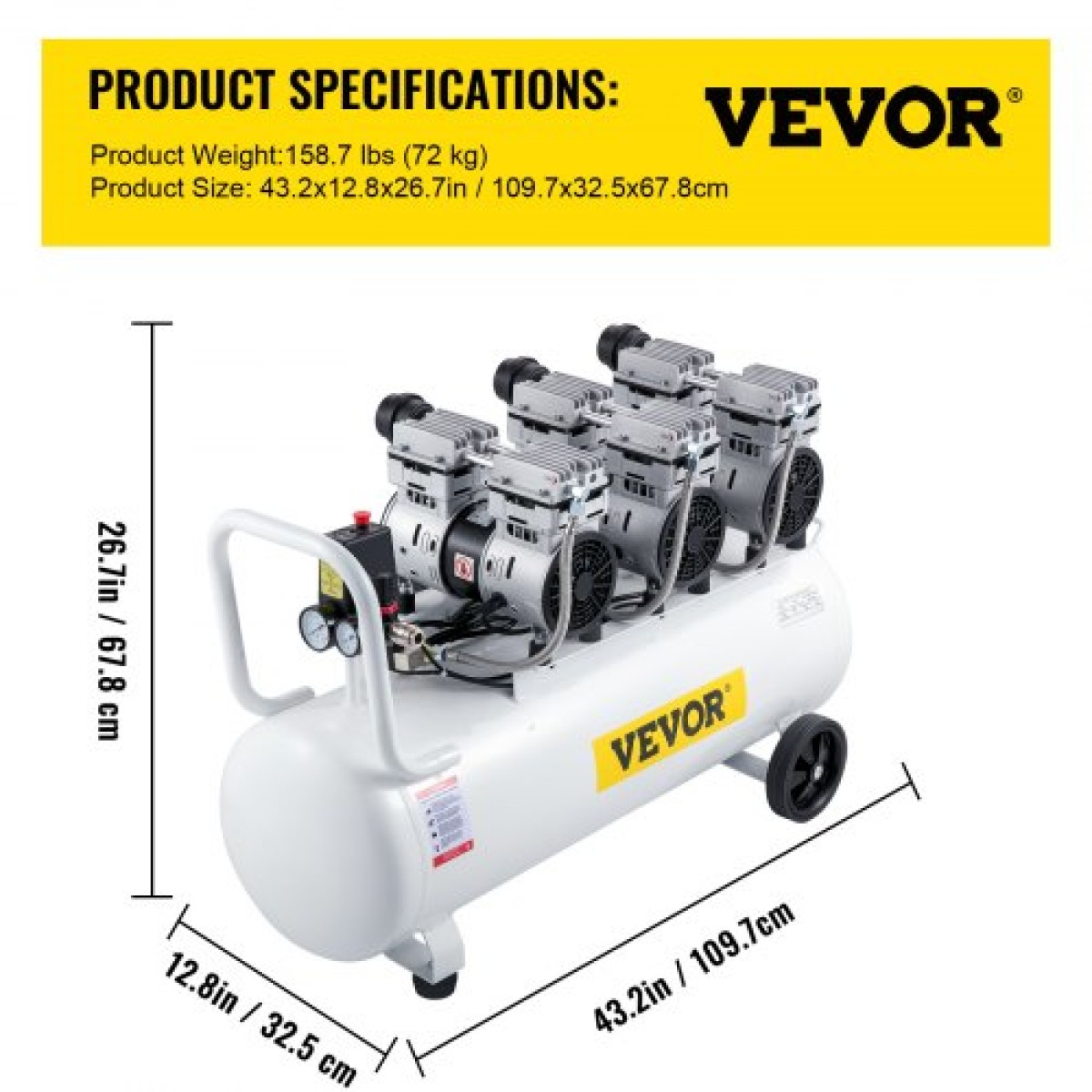 VEVOR Air Compressor 22Gallon Ultra Quiet Air Compressor 80L Tank Silent Air Compressor 2,2KW Oil free Compressor Χαμηλό θόρυβο με ασφαλή ηλεκτρομαγνητική βαλβίδα