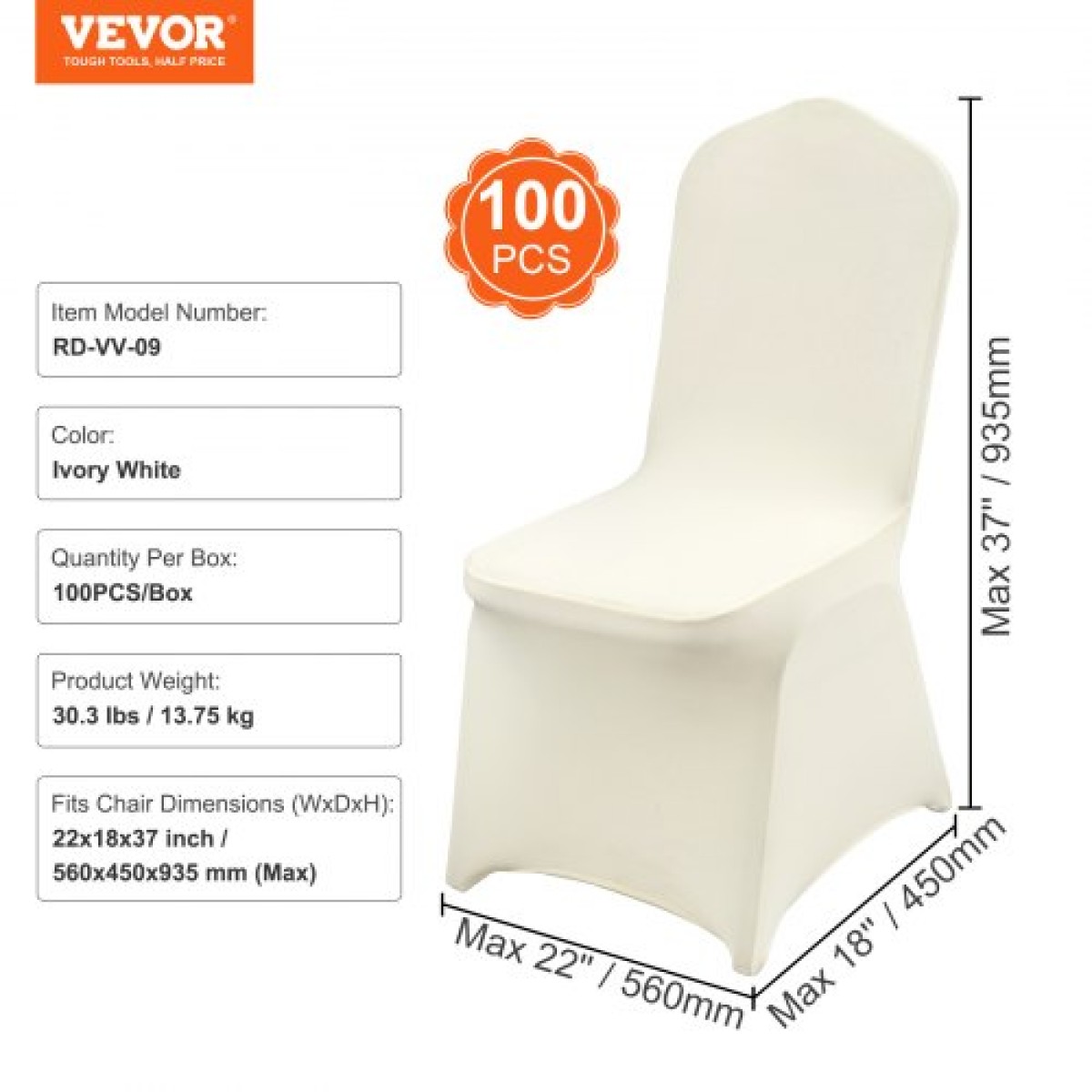 Πτυσσόμενα καλύμματα καρέκλας VEVOR Stretch Spandex, Universal Εφαρμοσμένο κάλυμμα καρέκλας, Αφαιρούμενα πλενόμενα προστατευτικά καλύμματα, για γάμους, διακοπές, συμπόσιο, πάρτι, γιορτή, δείπνο (100 τμχ Μπεζ)