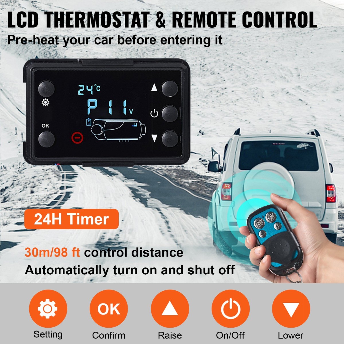 Αερόθερμο VEVOR 12V 5-8KW Diesel με διακόπτη LCD, Θερμοσίφωνο Diesel με τηλεχειριστήριο και άλλα κιτ αξεσουάρ, θερμάστρα στάθμευσης 12V 8KW