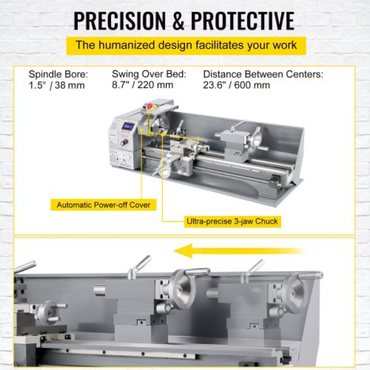 VEVOR Mini Metal Lathe 750W Μεταλλικός Τόρνος Μεταβλητής Ταχύτητας 50 έως 3000Rpm Τόρνος Ακριβείας Φρέζας 220 x 600mm για Μεταλλικός Τόρνος Μεταλλικός Τόρνος για Τρυπάνι Περιστροφής Αντιπροσώπου