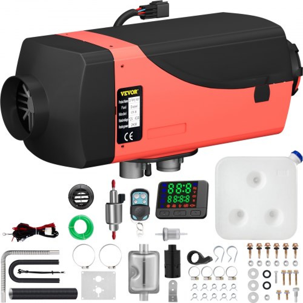 VEVOR 12V 2KW Diesel Air Heater Θερμαντήρας Diesel Θερμοσίφωνας στάθμευσης Θερμοσίφωνας αέρα Diesel με σιγαστήρα, δεξαμενή 10L, διακόπτης LCD για αυτοκίνητα, λεωφορεία, RV, φορτηγά, οχήματα μηχανικής