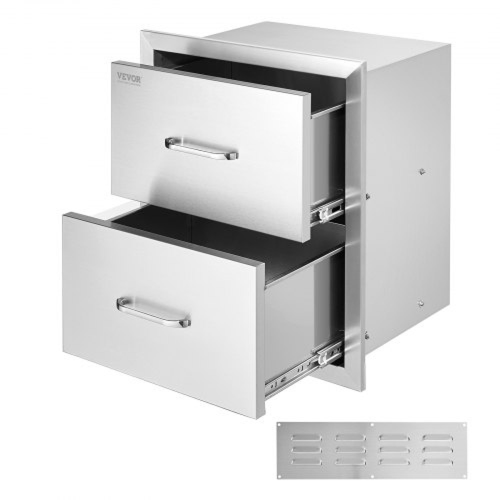 Συρτάρια κουζίνας εξωτερικού χώρου VEVOR 18W x 20,6H x 12,7D ίντσες, Διπλά Συρτάρια BBQ από ανοξείδωτο ατσάλι με χωνευτή βάση, συρτάρια BBQ Island για εξωτερική κουζίνα ή ψησταριά αίθριου