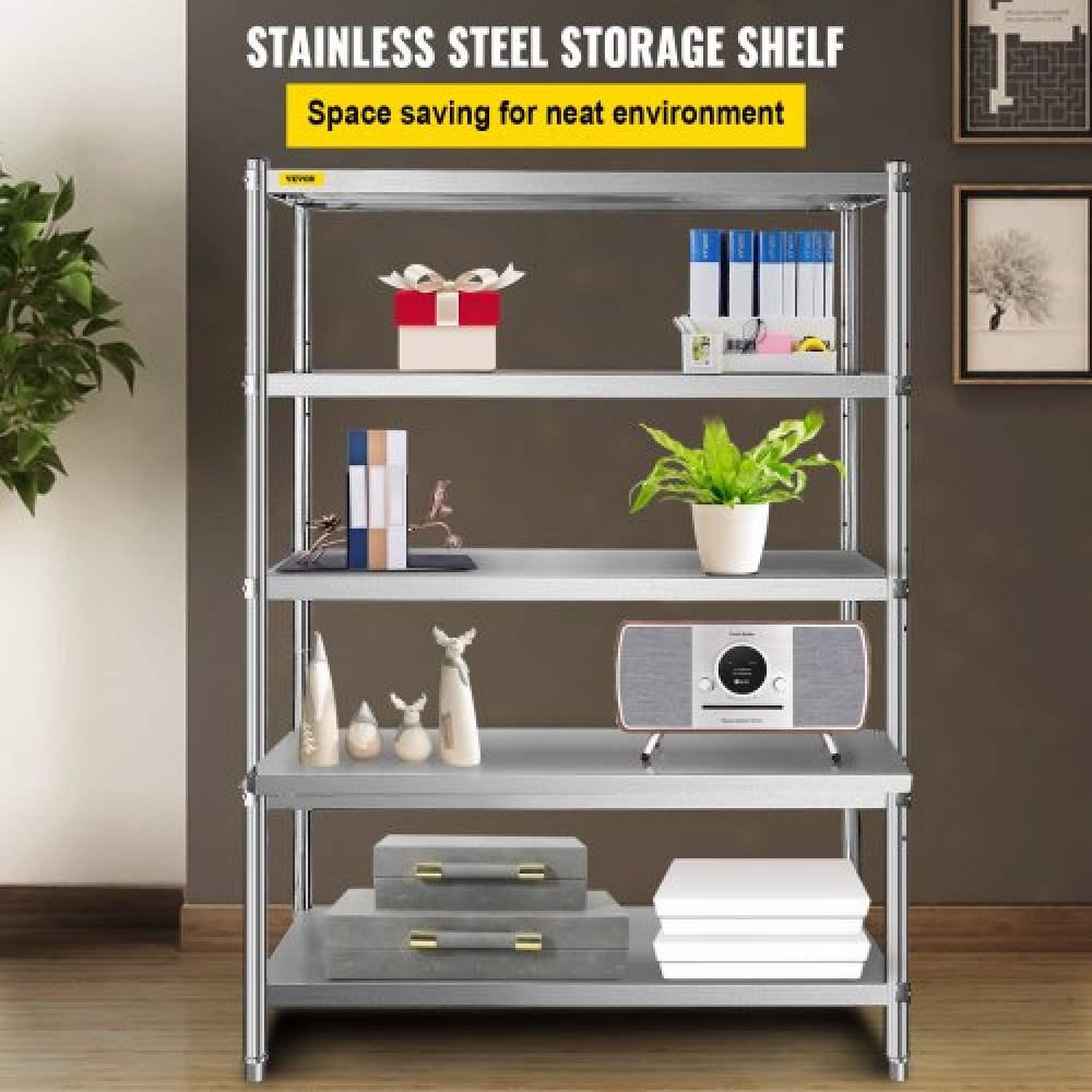 VEVOR Shelving Unit 48x18,5 Inch Storage Relves 5-Tier shelving Units And Storage Adjustable Shelf Storage Unit Ρυθμιζόμενα πόδια Ράφια Μονάδες Ράφια κουζίνας από ανοξείδωτο χάλυβα
