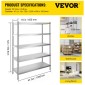 VEVOR Shelving Unit 48x18,5 Inch Storage Relves 5-Tier shelving Units And Storage Adjustable Shelf Storage Unit Ρυθμιζόμενα πόδια Ράφια Μονάδες Ράφια κουζίνας από ανοξείδωτο χάλυβα