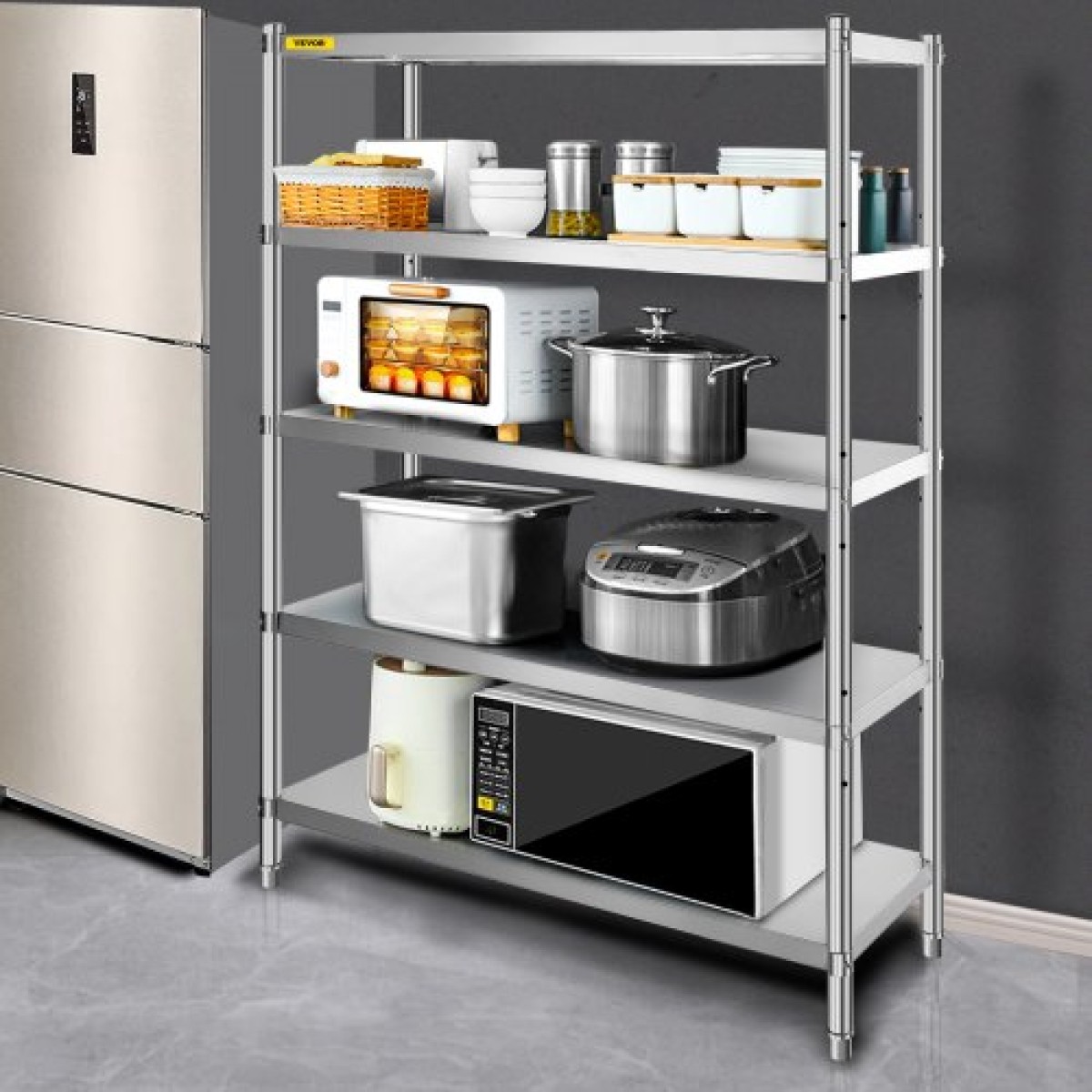 VEVOR Shelving Unit 48x18,5 Inch Storage Relves 5-Tier shelving Units And Storage Adjustable Shelf Storage Unit Ρυθμιζόμενα πόδια Ράφια Μονάδες Ράφια κουζίνας από ανοξείδωτο χάλυβα