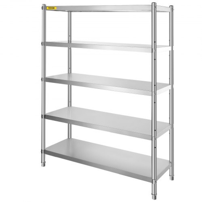VEVOR Shelving Unit 48x18,5 Inch Storage Relves 5-Tier shelving Units And Storage Adjustable Shelf Storage Unit Ρυθμιζόμενα πόδια Ράφια Μονάδες Ράφια κουζίνας από ανοξείδωτο χάλυβα