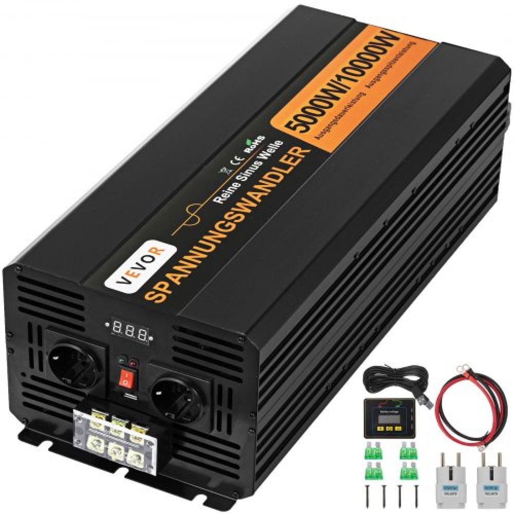 VEVOR 5000w 24v 230v Pure Sine Power Inverter Generator 10000w Peak Convenient