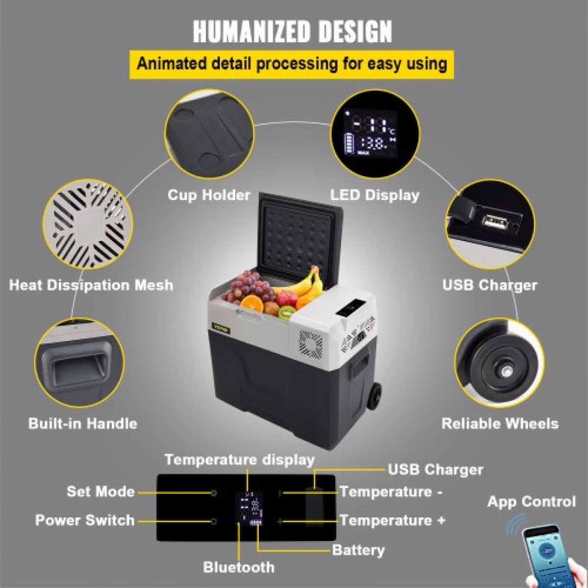 Ψυγείο αυτοκινήτου VEVOR, Ψυγείο αυτοκινήτου 12 Volt, φορητός καταψύκτης 50 L μονής ζώνης με ρόδες και λαβή, -4℉-68℉, 12/24V DC και 100-240V AC συμπιεστής ψύκτη για εξωτερικούς χώρους, κάμπινγκ