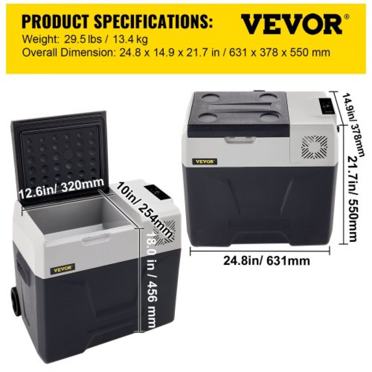 Ψυγείο αυτοκινήτου VEVOR, Ψυγείο αυτοκινήτου 12 Volt, φορητός καταψύκτης 50 L μονής ζώνης με ρόδες και λαβή, -4℉-68℉, 12/24V DC και 100-240V AC συμπιεστής ψύκτη για εξωτερικούς χώρους, κάμπινγκ