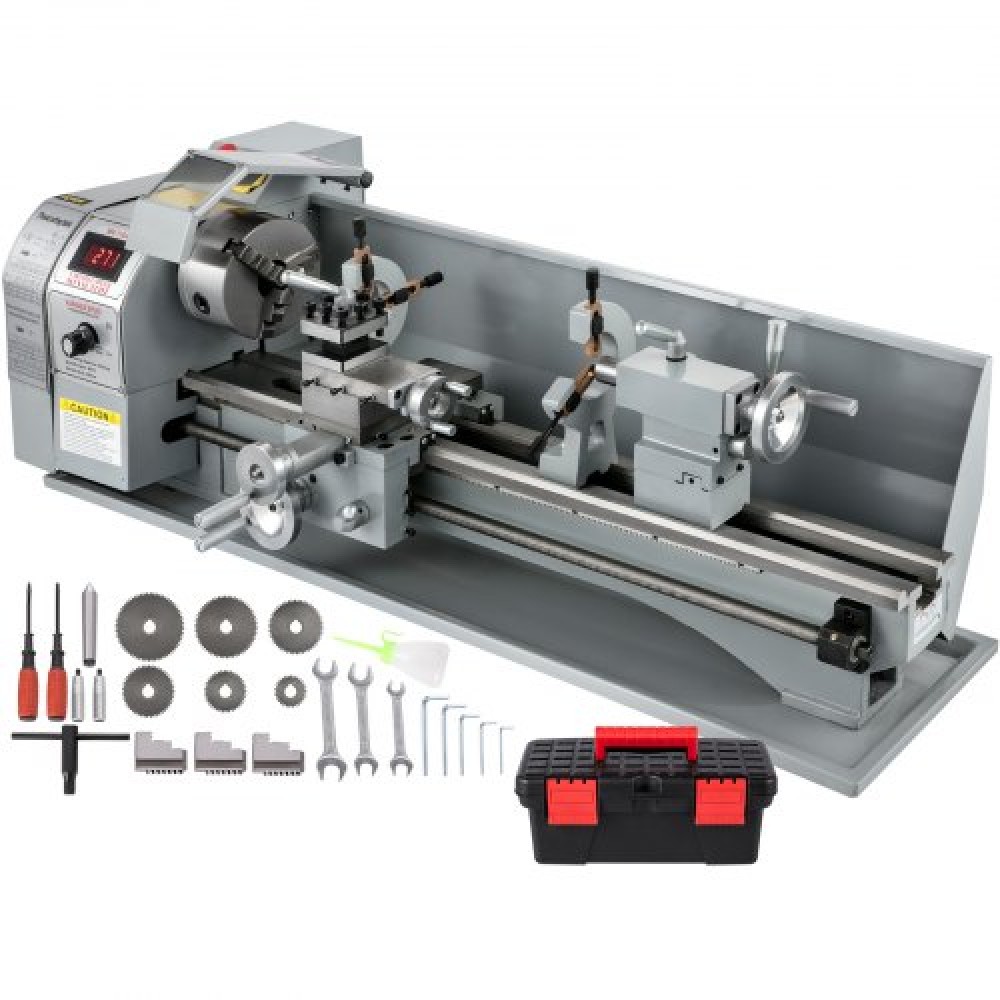 VEVOR 1100W Mini Metal Lathe 220MMx750MM Μεταλλικός Τόρνος Μεταβλητής Ταχύτητας RPM Μηχάνημα φρεζαρίσματος μετάλλων Ψηφιακός μεταλλικός τόρνος φρεζαρίσματος με τσοκ 3 σιαγόνων, κωνικός άξονας MT5, κωνικό MT2 Tailstock