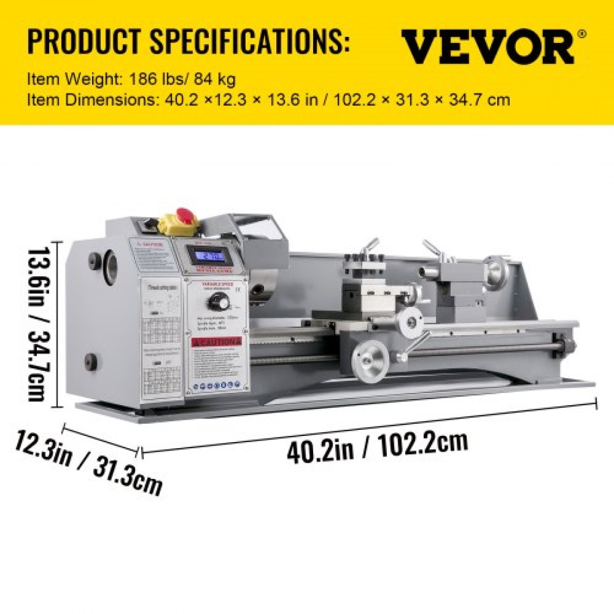 VEVOR 1100W Mini Metal Lathe 220MMx750MM Μεταλλικός Τόρνος Μεταβλητής Ταχύτητας RPM Μηχάνημα φρεζαρίσματος μετάλλων Ψηφιακός μεταλλικός τόρνος φρεζαρίσματος με τσοκ 3 σιαγόνων, κωνικός άξονας MT5, κωνικό MT2 Tailstock