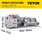 VEVOR 1100W Mini Metal Lathe 220MMx750MM Μεταλλικός Τόρνος Μεταβλητής Ταχύτητας RPM Μηχάνημα φρεζαρίσματος μετάλλων Ψηφιακός μεταλλικός τόρνος φρεζαρίσματος με τσοκ 3 σιαγόνων, κωνικός άξονας MT5, κωνικό MT2 Tailstock