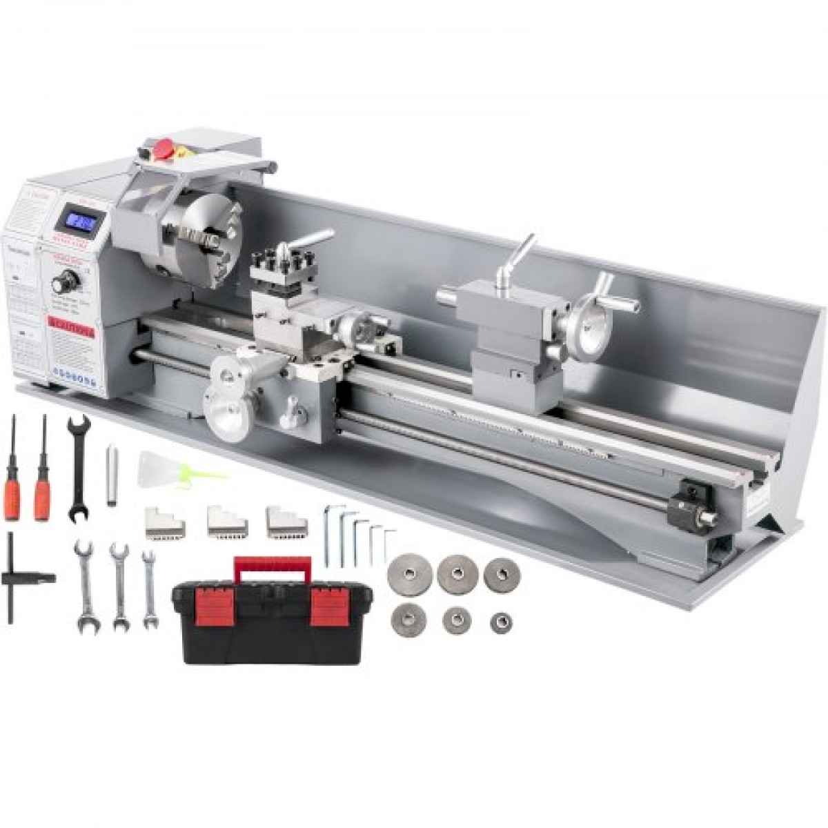 VEVOR 1100W Mini Metal Lathe 220MMx750MM Μεταλλικός Τόρνος Μεταβλητής Ταχύτητας RPM Μηχάνημα φρεζαρίσματος μετάλλων Ψηφιακός μεταλλικός τόρνος φρεζαρίσματος με τσοκ 3 σιαγόνων, κωνικός άξονας MT5, κωνικό MT2 Tailstock