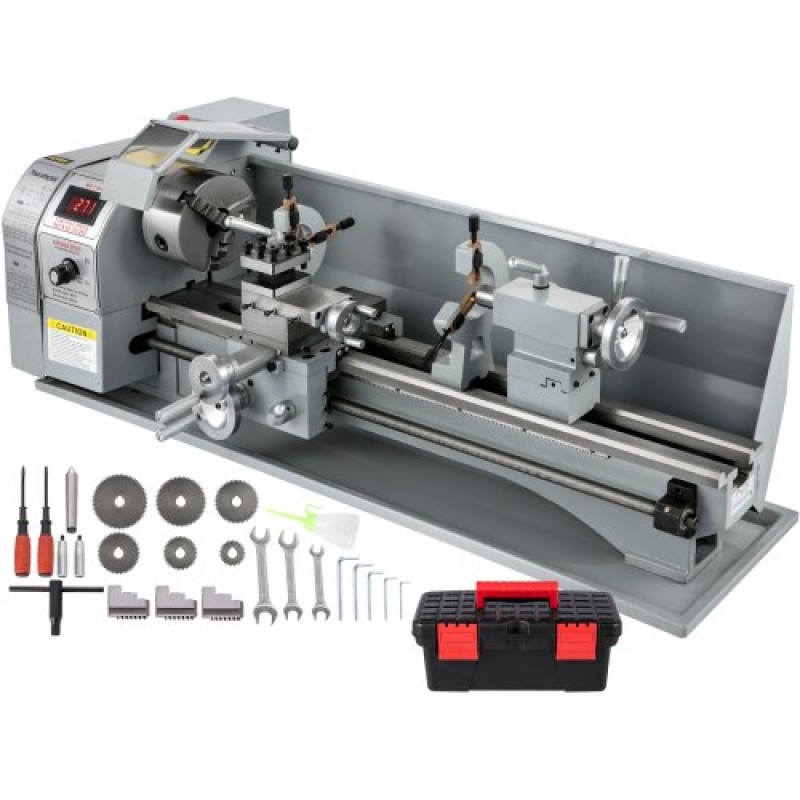 VEVOR 1100W Mini Metal Lathe 220MMx750MM Μεταλλικός Τόρνος Μεταβλητής Ταχύτητας RPM Μηχάνημα φρεζαρίσματος μετάλλων Ψηφιακός μεταλλικός τόρνος φρεζαρίσματος με τσοκ 3 σιαγόνων, κωνικός άξονας MT5, κωνικό MT2 Tailstock