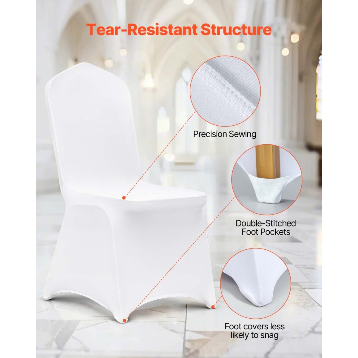 Πτυσσόμενα καλύμματα καρέκλας VEVOR Stretch Spandex, Universal Εφαρμοσμένο κάλυμμα καρέκλας, Αφαιρούμενα πλενόμενα προστατευτικά καλύμματα, για γάμους, διακοπές, συμπόσιο, πάρτι, γιορτή, δείπνο (50 τμχ Λευκό)
