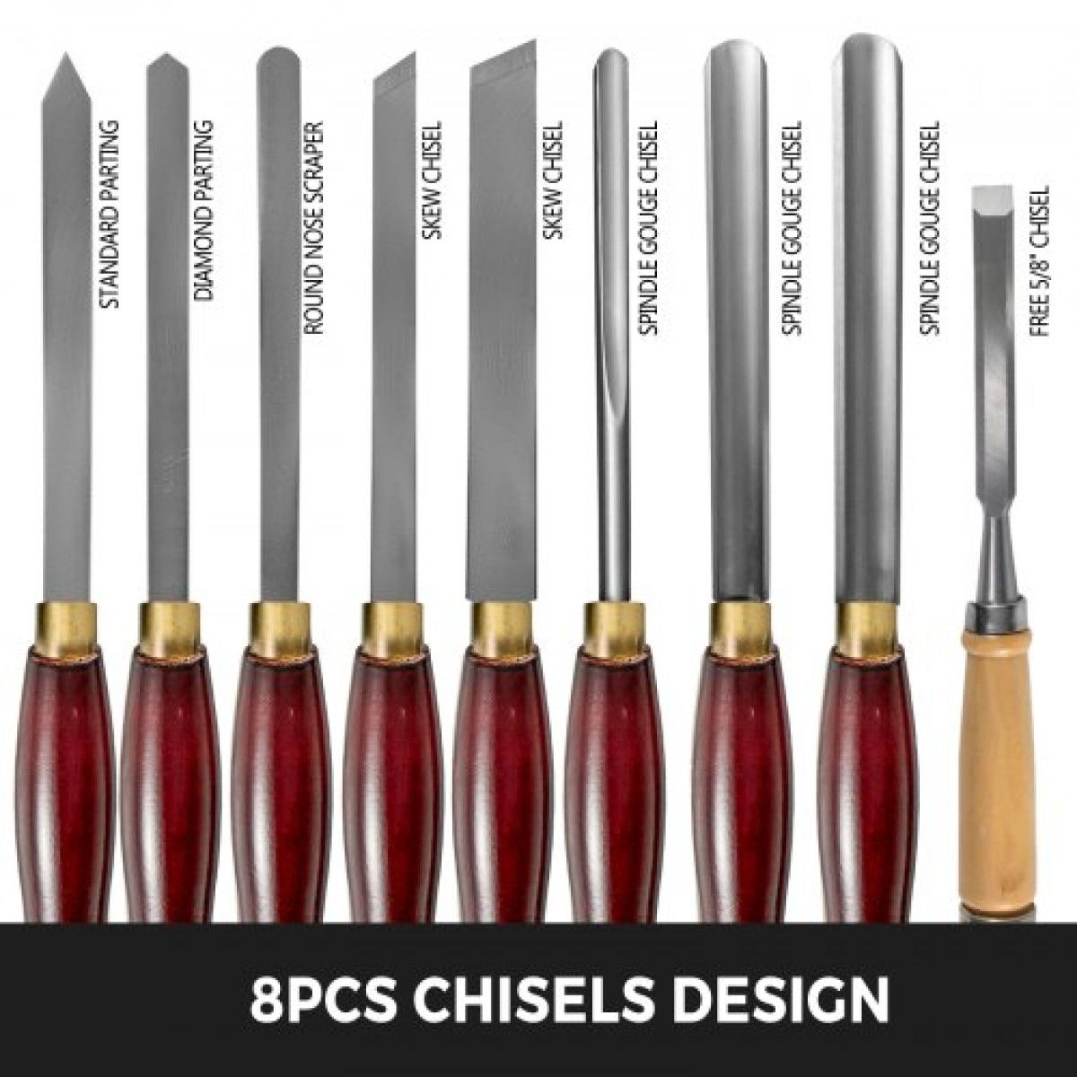 VEVOR Wood Chisel Σετ 8τμχ Σμίλες τόρνου 7INCH/17CM Σμίλες ξυλουργικής 9INCH Εργαλεία τόρνου ξύλου Σμίλες τόρνου Εργαλεία τόρνου Κουτί εργαλείων για ξυλογλυπτική ρίζα σκάλισμα επίπλων σκάλισμα Τόρνοι κόκκινο