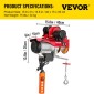 VEVOR 800Kg/1700Lbs Electric Trolley Hoist 1300W Electric Hoist Winch Double 12M/40Ft , Electric Hoist Electric Forklift Steel Holder Pallet Lever Hoist Garage