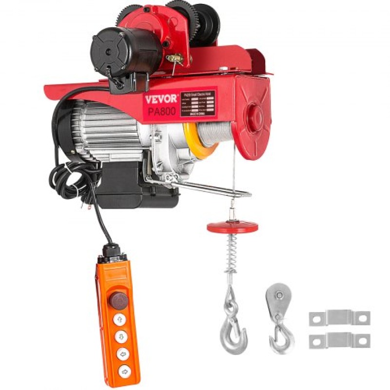 VEVOR 800Kg/1700Lbs Electric Trolley Hoist 1300W Electric Hoist Winch Double 12M/40Ft , Electric Hoist Electric Forklift Steel Holder Pallet Lever Hoist Garage