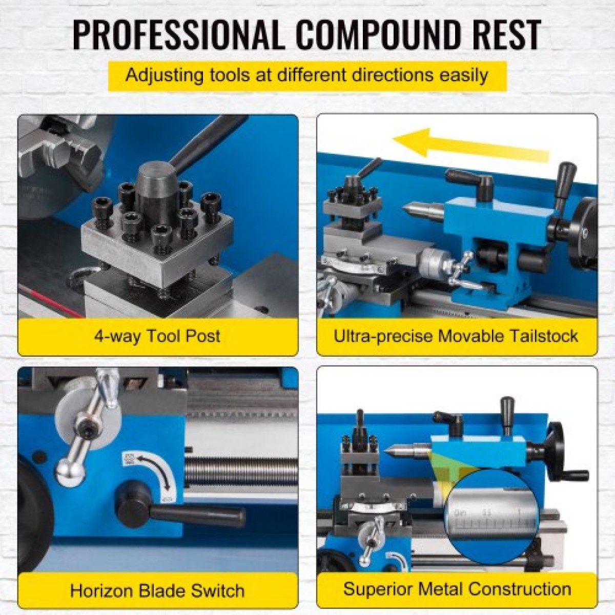 VEVOR Mini Metal Lathe 550W Variable Speed ​​Metal Lathe 50 to 2500Rpm Precision Mini Benchtop Lathe 7x14 Inch for Mini Precision Parts Processing Επεξεργασία δειγμάτων Εργασίες Μοντελοποίησης