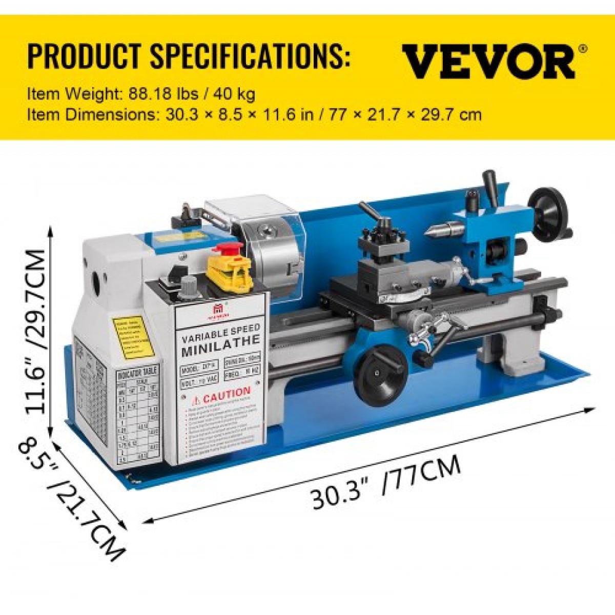 VEVOR Mini Metal Lathe 550W Variable Speed ​​Metal Lathe 50 to 2500Rpm Precision Mini Benchtop Lathe 7x14 Inch for Mini Precision Parts Processing Επεξεργασία δειγμάτων Εργασίες Μοντελοποίησης