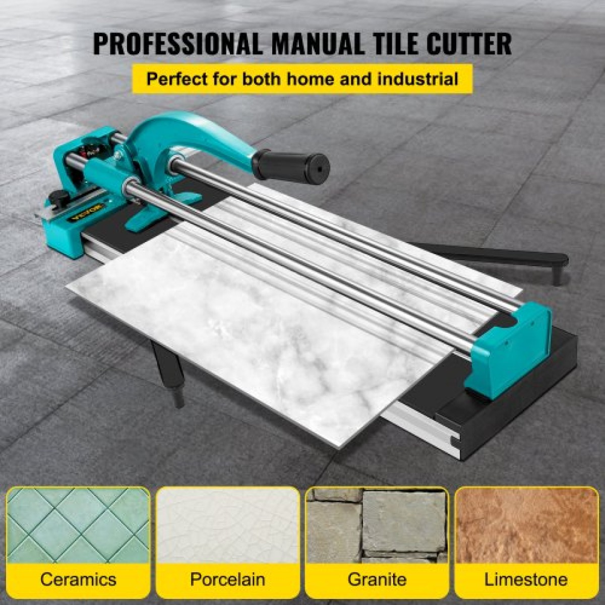 VEVOR 24 Inch/600mm Tile Cutter Double Rails & Brackets Manual Tile Cutter 3/5 in Cap with Precise Laser Manual Tile Cutter Tools for Precision Cutter