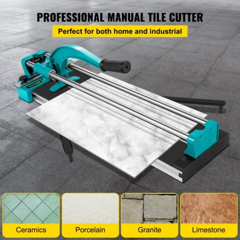 VEVOR 24 Inch/600mm Tile Cutter Double Rails & Brackets Manual Tile Cutter 3/5 in Cap with Precise Laser Manual Tile Cutter Tools for Precision Cutter