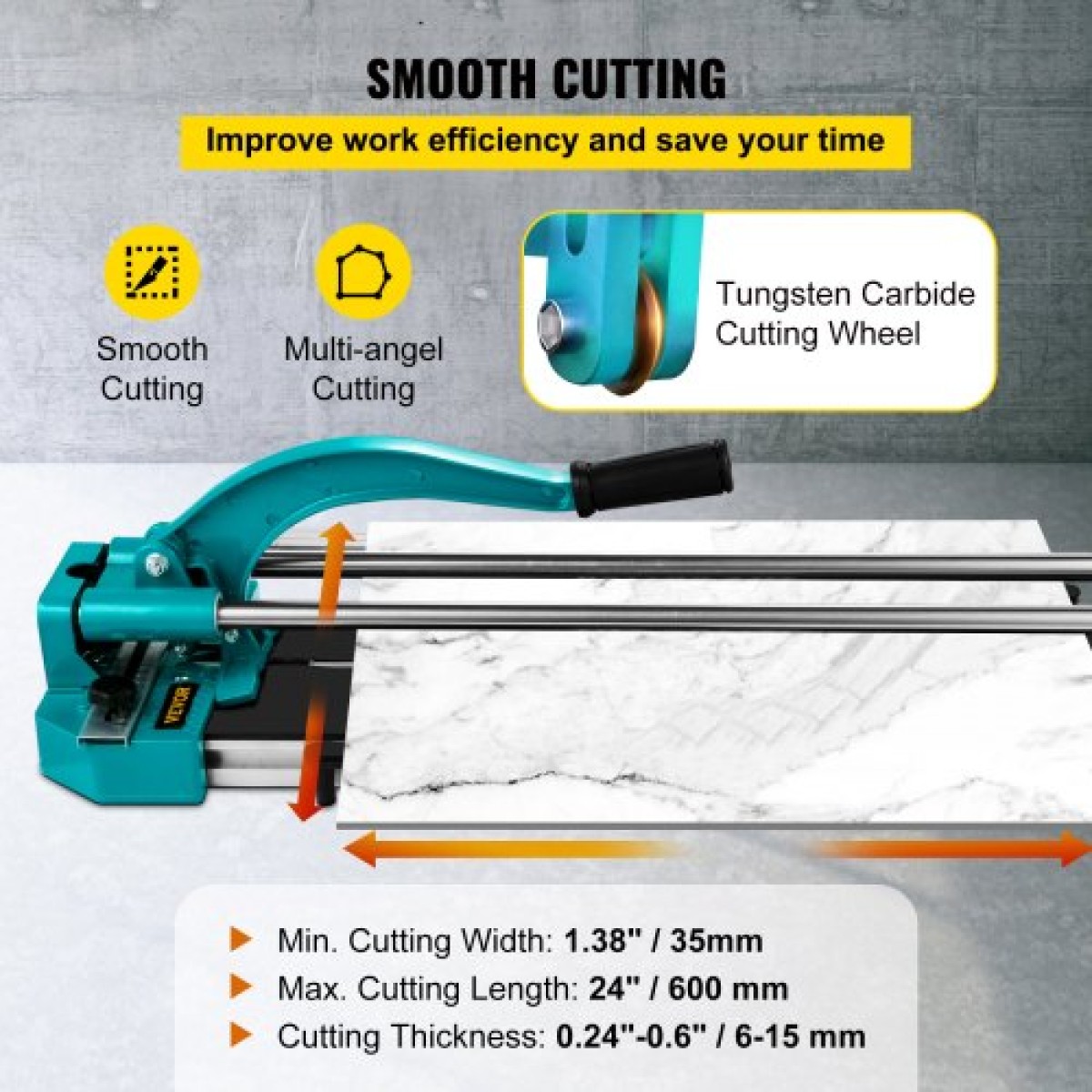 VEVOR 24 Inch/600mm Tile Cutter Double Rails & Brackets Manual Tile Cutter 3/5 in Cap with Precise Laser Manual Tile Cutter Tools for Precision Cutter