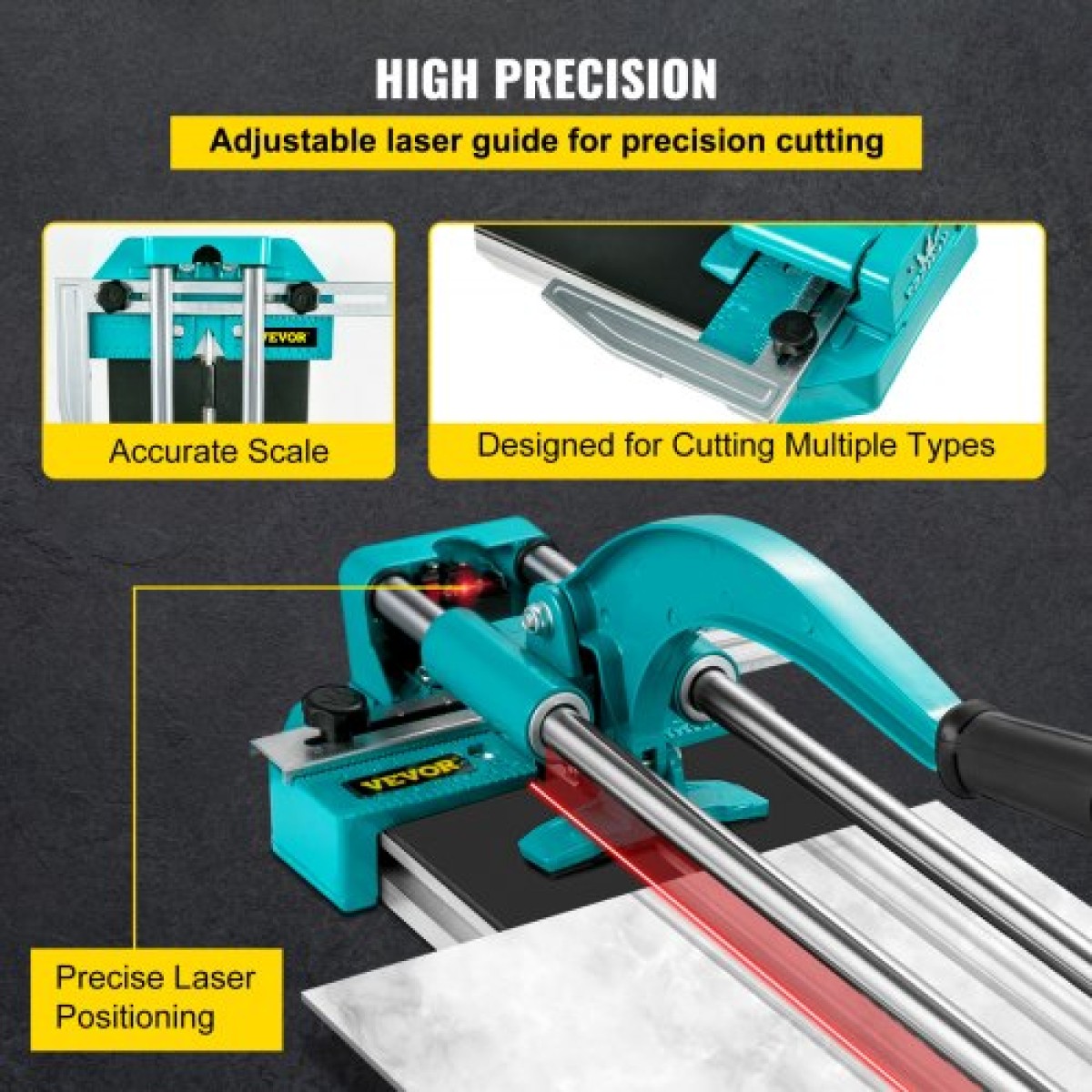 VEVOR 24 Inch/600mm Tile Cutter Double Rails & Brackets Manual Tile Cutter 3/5 in Cap with Precise Laser Manual Tile Cutter Tools for Precision Cutter