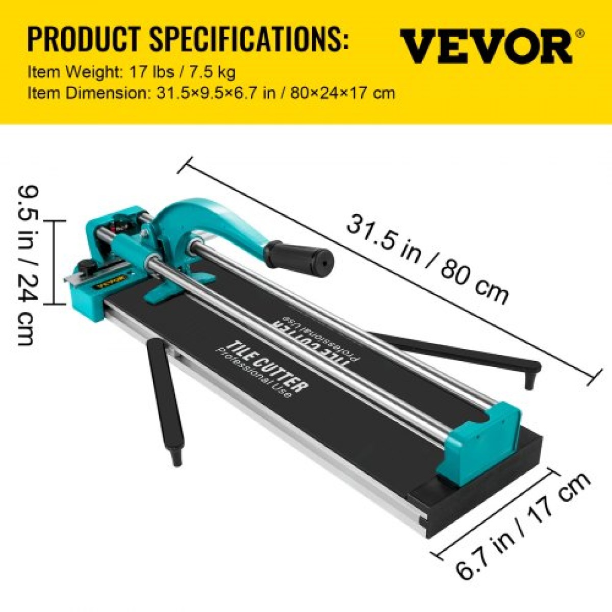 VEVOR 24 Inch/600mm Tile Cutter Double Rails & Brackets Manual Tile Cutter 3/5 in Cap with Precise Laser Manual Tile Cutter Tools for Precision Cutter