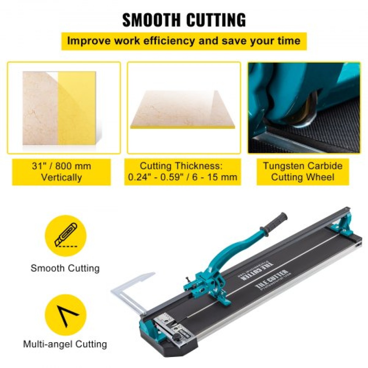 VEVOR 800 mm Tile Cutter Single Rail Manual Tile Cutter 3/5 in Cap w/Precise Laser Positioning Manual Tile Cutter Tools for Precision Cutter