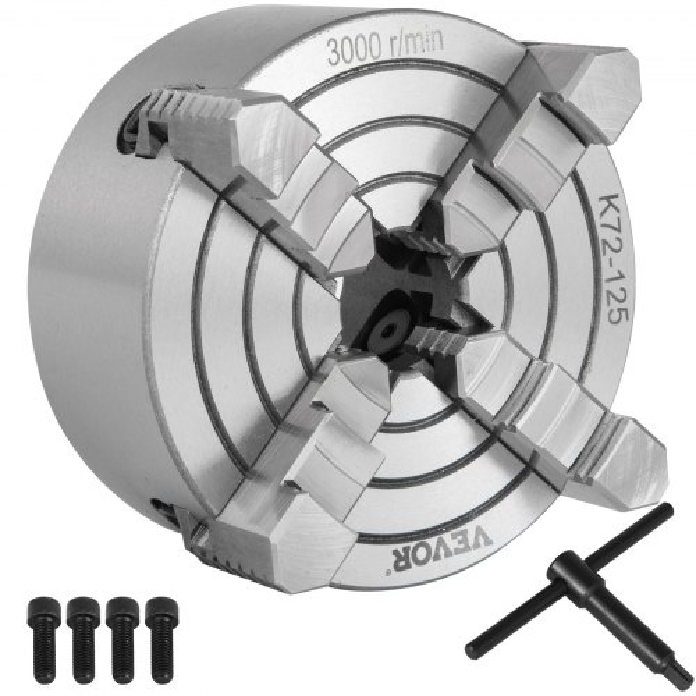 VEVOR K72-125 5 ιντσών τσοκ τόρνου Ανεξάρτητη αναστρέψιμη σιαγόνα 125mm Μεταλλικό τόρνο μηχανήματος Αξεσουάρ για μίνι μεταλλικό μηχάνημα τόρνου Τσοκ τόρνου 4 σιαγόνων