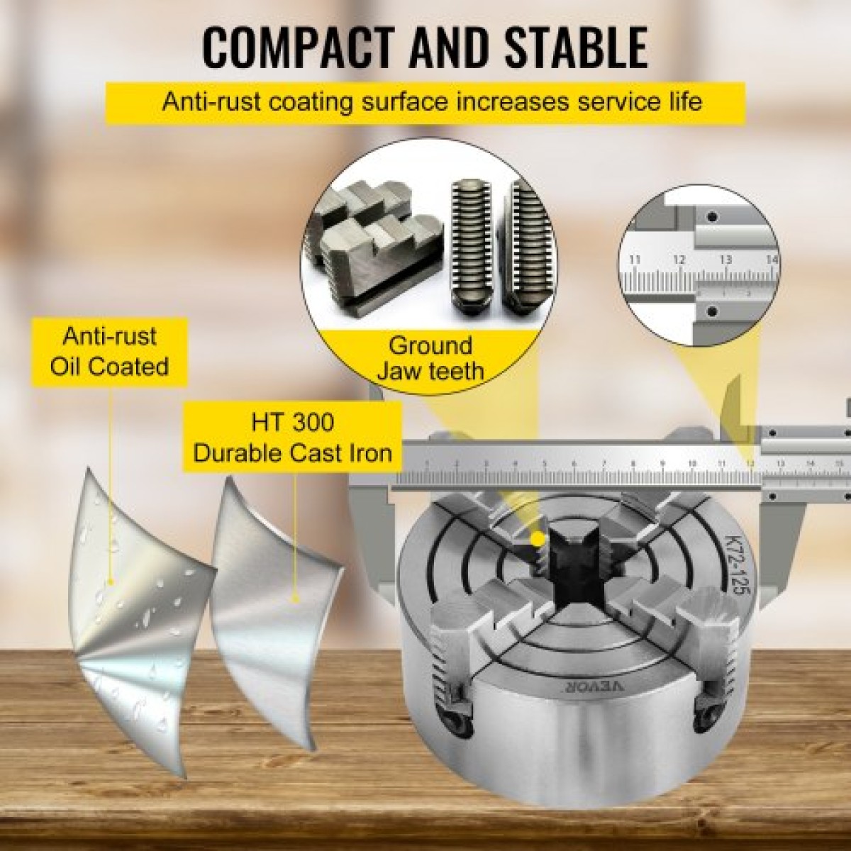 VEVOR K72-125 5 ιντσών τσοκ τόρνου Ανεξάρτητη αναστρέψιμη σιαγόνα 125mm Μεταλλικό τόρνο μηχανήματος Αξεσουάρ για μίνι μεταλλικό μηχάνημα τόρνου Τσοκ τόρνου 4 σιαγόνων