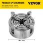 VEVOR K72-125 5 ιντσών τσοκ τόρνου Ανεξάρτητη αναστρέψιμη σιαγόνα 125mm Μεταλλικό τόρνο μηχανήματος Αξεσουάρ για μίνι μεταλλικό μηχάνημα τόρνου Τσοκ τόρνου 4 σιαγόνων